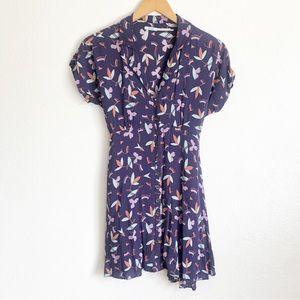 Urban Outfitters Kimchi Blue Purple Patterned Short Sleeve Mini Shirt Dress
